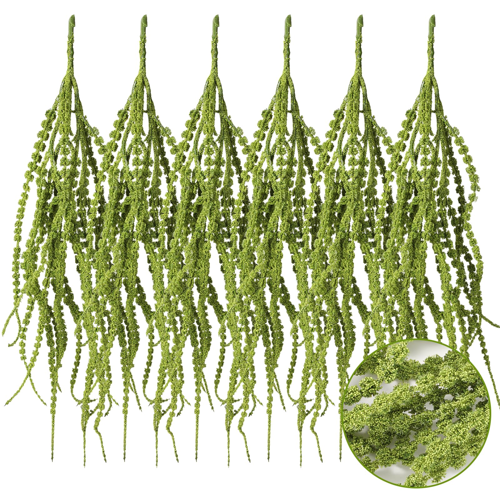 Photo 1 of Suncalla 6 Pcs 35 Inch Amaranthus Artificial Flower Hanging Plants Fake Amaranthus Flower Dried Preserved Bleached Wisteria for Wedding Christmas DIY Bouquet Garlands Home Wall Decor (Green)