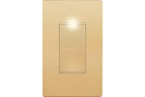 LIDER Minimalist Design Matte Finish Lighted Decorator Switch with Screwless Wall Plate, Frameless Paddle Light Switch with Locator Light, Single Pole, Grounding Screw, 15A 125V, UL Listed, Gold