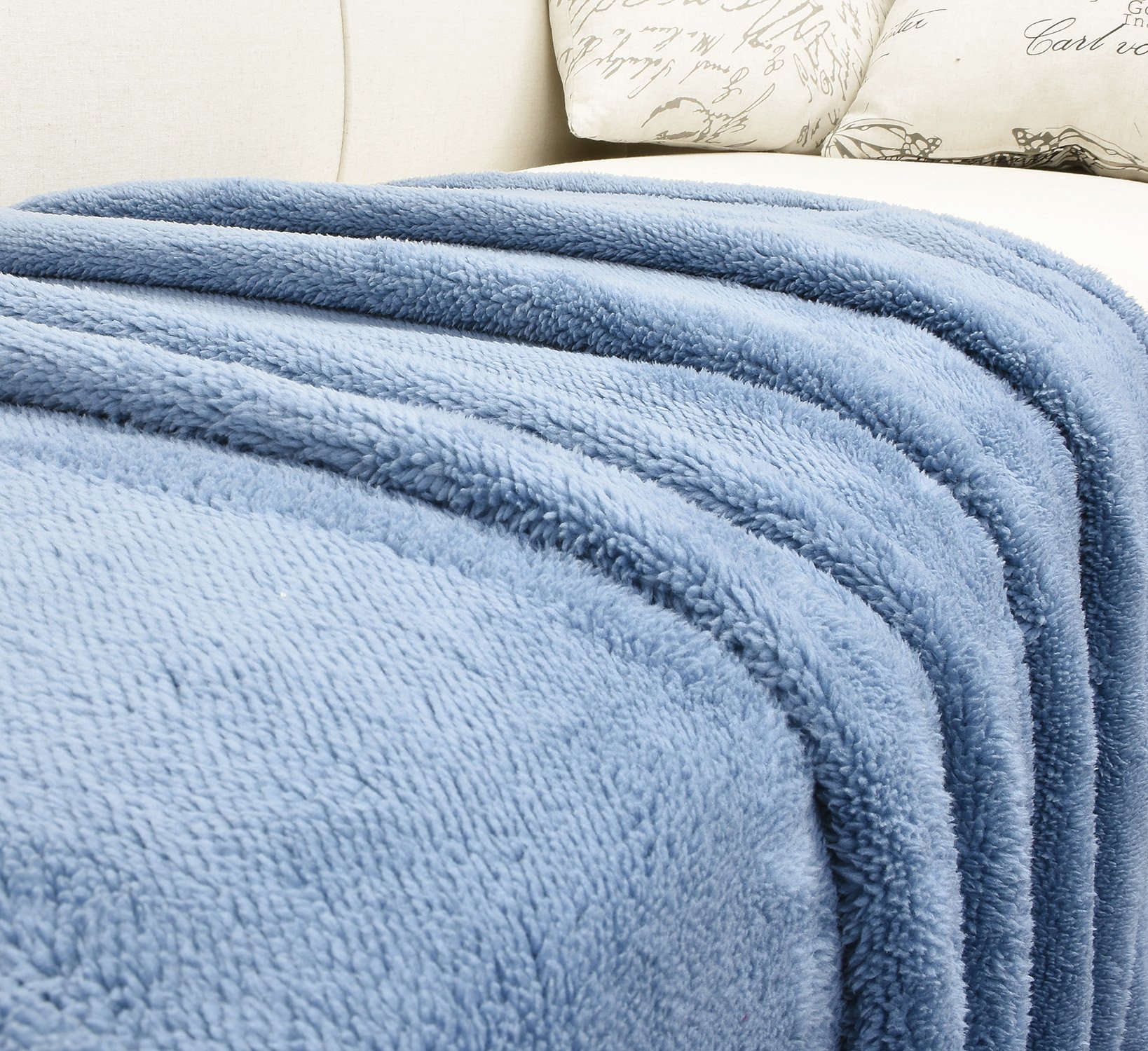 Cabe Knit Sherpa Throw Blanket,Premium Reversible Super Soft Couch Blanket with Fleece Lining All Season Gift Blanket 50X60 By Catalonia Blue