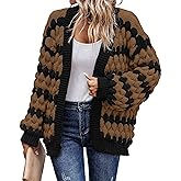 KIRUNDO Womens Cardigan Chunky Fall Fashion Lantern Sleeve Open Front Striped Color Block Cable Knit Winter Sweater Coats