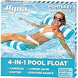 Aqua 4-in-1 Monterey Hammock Inflatable Pool Float, Multi-Purpose Pool Hammock (Saddle, Lounge Chair, Hammock, Drifter) Pool Chair, Portable Water Hammock, Light Blue/White Stripe