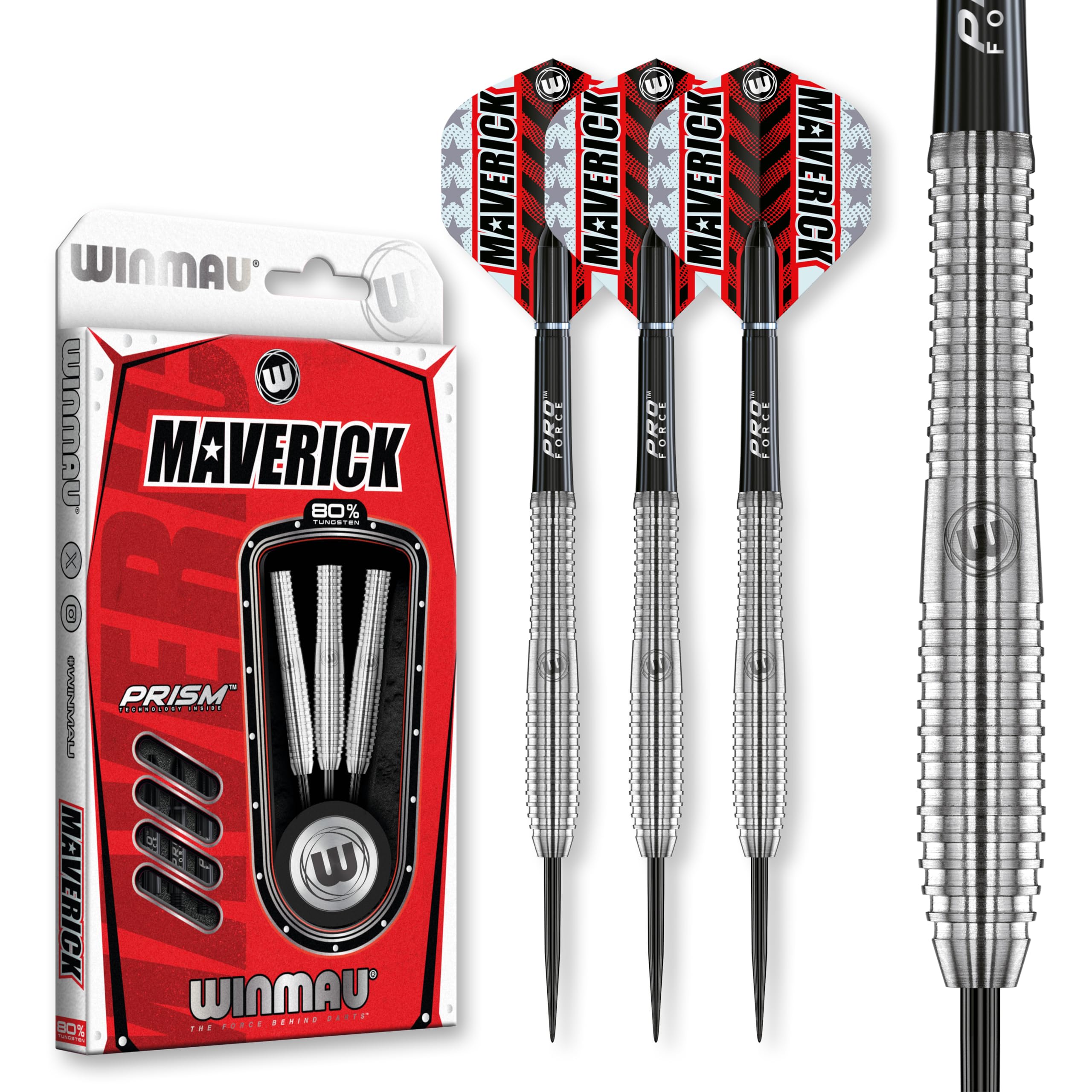WINMAU Maverick 22 Gram Professional Steeltip Tungsten Darts Set with Flights and Stems (Shafts)