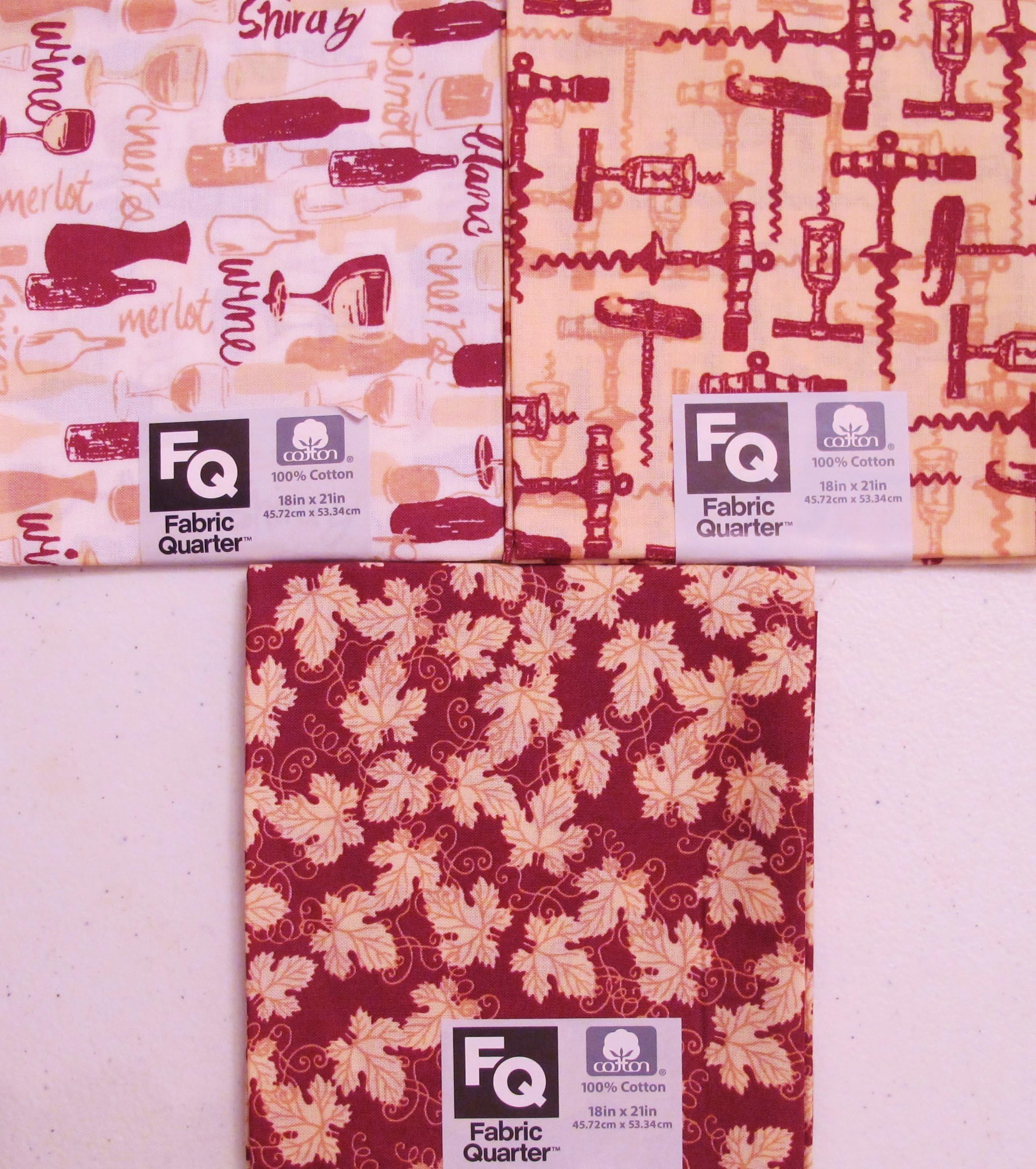 FAT QUARTERS (3) ~ WINE NOVELTY PATTERNS ~ 100% COTTON FABRIC ~ Quilt Fabric ~ CRAFTS ~ SEWING