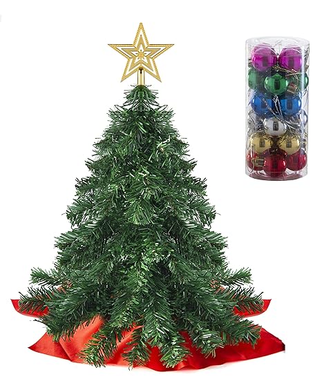 Prextex Mini Albero Di Natale Da Tavolo 56 Cm Con Puntale A Stella E Ornamenti Appesi Per Le Decorazioni Di Natale Fai Da Te