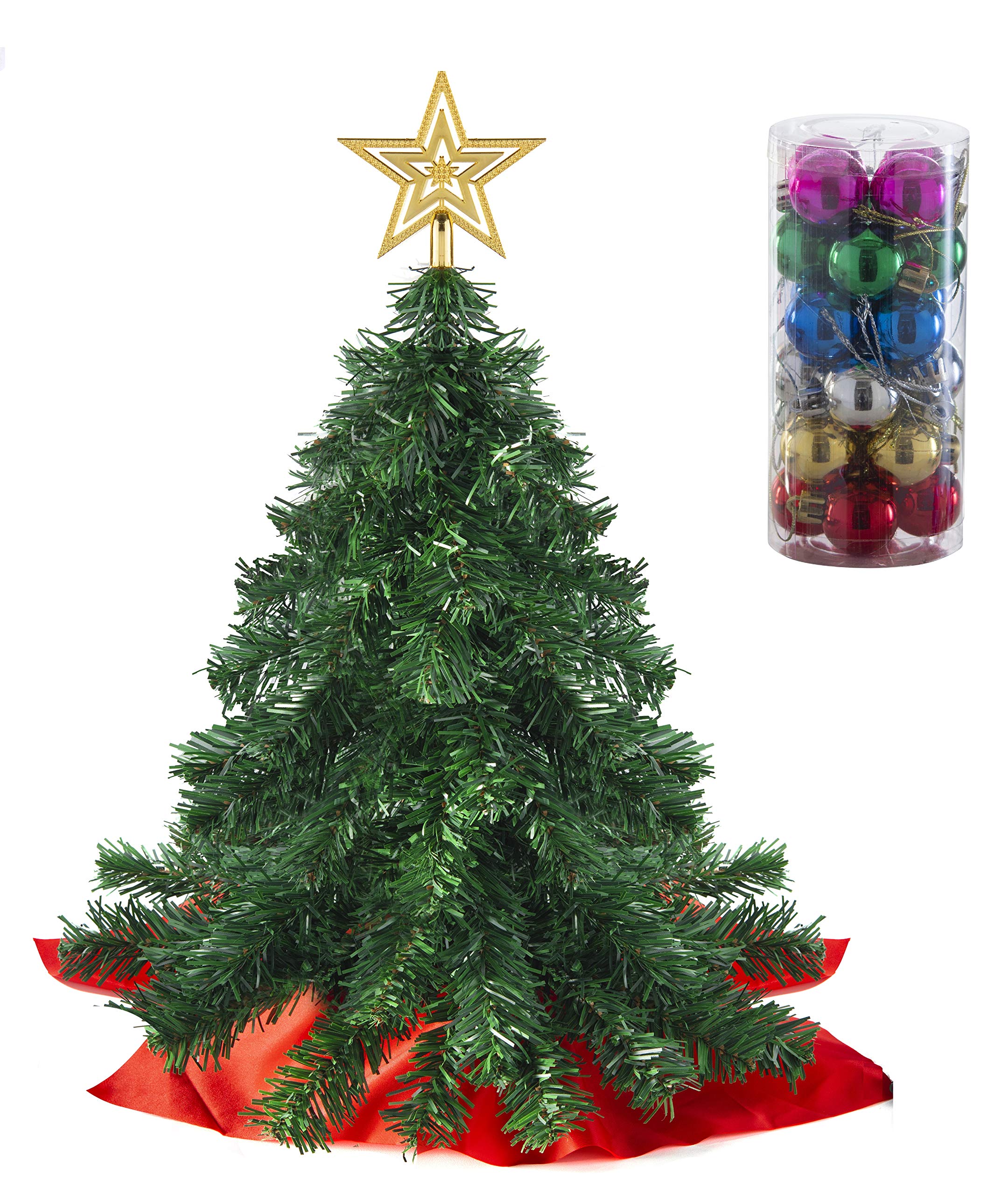 Prextex 56cm Decorated Christmas Tree - Tabletop Xmas Tree w/Star Topper, & Hanging Ornaments for Home, Office, Kitchen Decor - Charming Tree for A Merry Holiday Ambiance Cheer (56cm/22in)