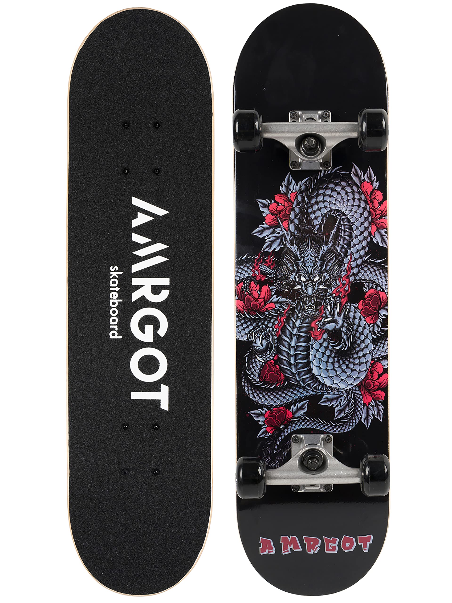 Amrgot Skateboards for Beginners,31 * 8 inches Complete Skateboards for Kids,Boys,Girls and Adults,7 Layer Maple Wood,Double Kick Deck Concave Standard and Tricks Skateboard
