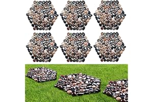 Ausluru 10in River Rock Stepping Stones Set - 6 Pack | Polished Pebble | Long-Lasting PVC Mesh Backing | Perfect for Garden Paths and Lawns Outdoor Landscaping Decoration | Mixed Rhombus