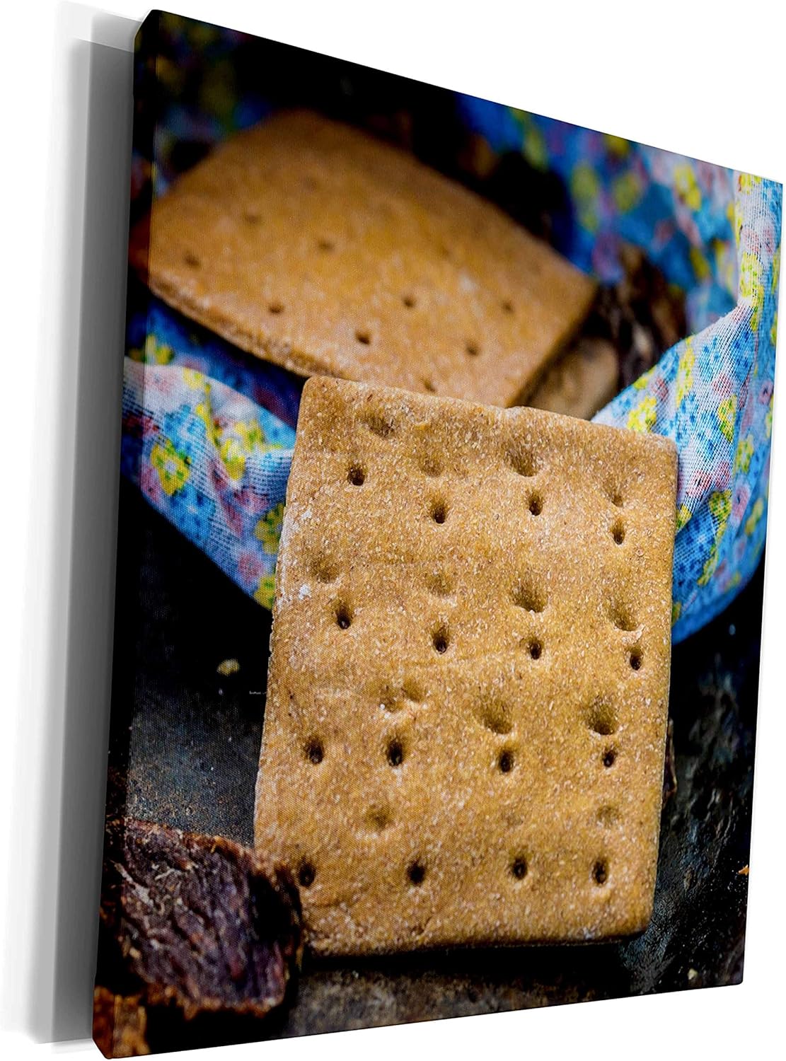 3dRose Alexis Photography - Food Bread - Hardtack of sea biscuits in a fabric bag and a piece of dried meat - Museum Grade Canvas Wrap (cw_292853_1)