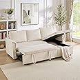 Ball & Cast L-Shape Reversible Sectional Sleeper Sofa Bed 4 in 1 Pull Out Couch with Storage Chaise&Removable Backrest,Convertible Sleeper Corner Couch Pull-Out Sofa Bed for Living Room,Corduroy,Beige
