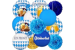 RENBUZHU 13PCS Oktoberfest Decorations Party Set – Bavarian Hanging Paper Lanterns, Pom Poms for October Beer Festival, German-Themed Party Supplies