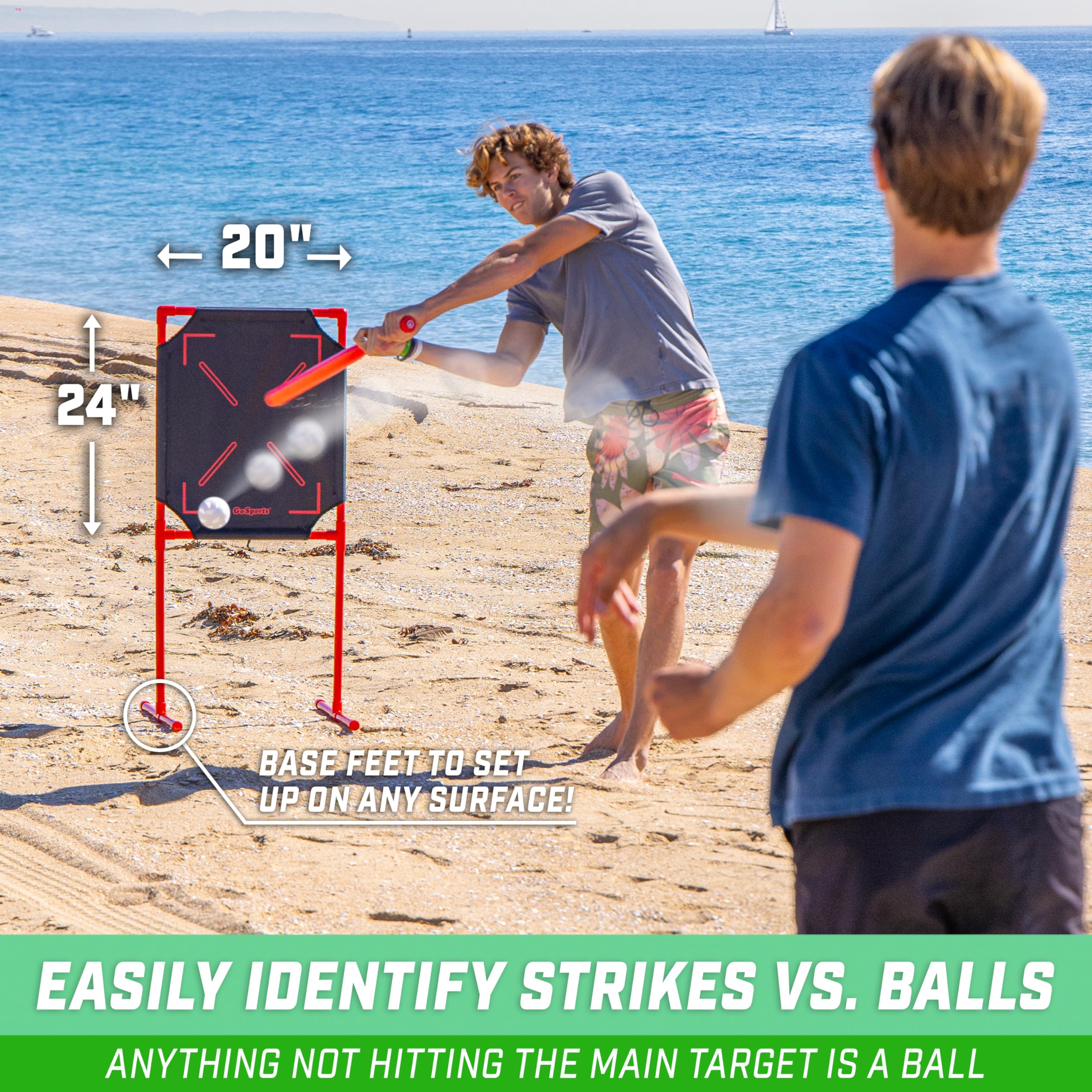 GoSports LotBall AIR Backyard Baseball Bat, Ball and Strike Zone Set - Plastic Baseball Game for Kids