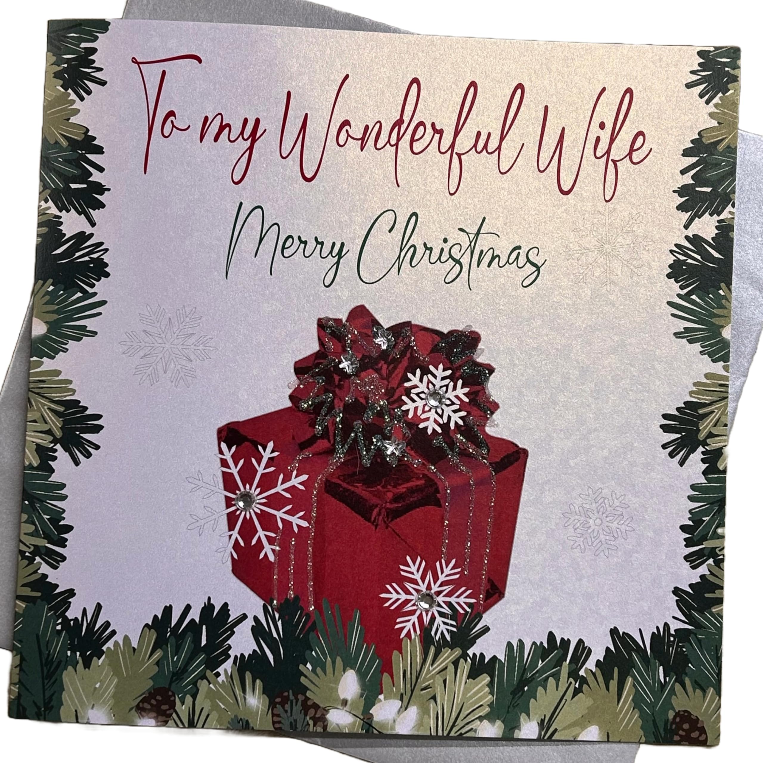 White Cotton Cards Wonderful Wife Happy Handmade Large Christmas Card (Present, Code XCB2)