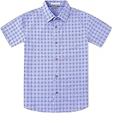 WARHORSEE Boys Casual Button Down Shirts Short Sleeve Wrinkle Free 4-Way Stretch Dress Shirs Plaid Shirts for Kids 6-14 Years