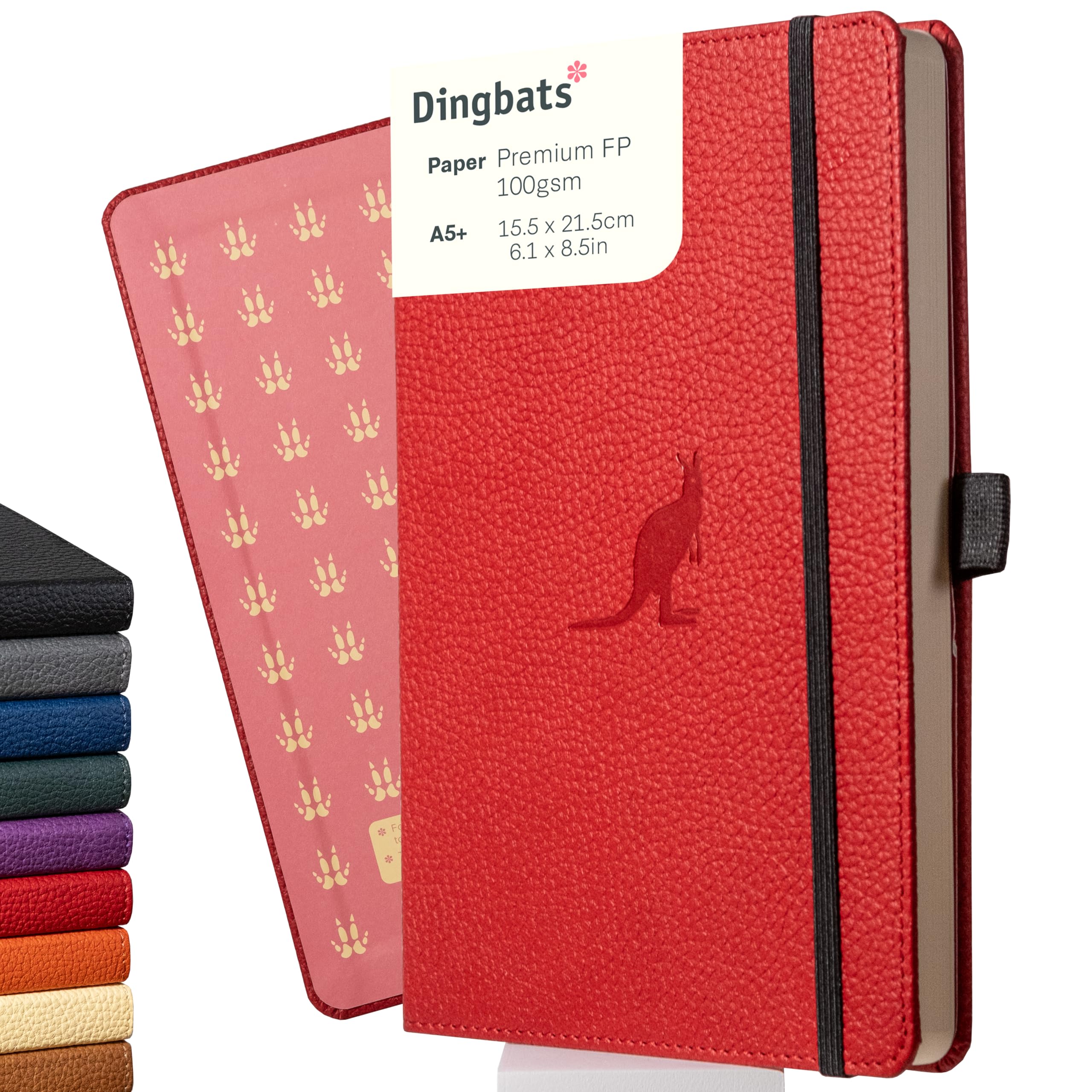 Dingbats* Wildlife Dotted Journal Notebook A5 - Vegan Leather Hardcover - Ideal for Work, Travel, Writing - with Pocket, Elastic Closure & Bookmark
