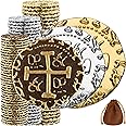 Large Gold Metal Pirate Coins - 102 Leprechaun Metal Bronze, Silver & Gold Coins for St Patricks Day, Game Tokens, Toys & Cosplay - Fake Coins Set for Pirate Treasure Chest