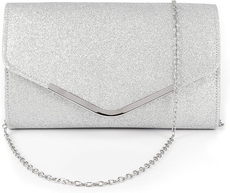 SurePromise Ladies Silver Envelope Clutch Bag Evening Bag Bridal