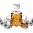 Paksh Novelty 7-Piece Italian Crafted Glass Decanter & Whisky Glasses Set, Elegant Whiskey Decanter with Ornate Stopper and 6