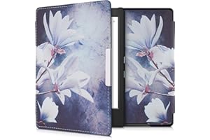 kwmobile Case Compatible with Kobo Aura H2O Edition 1 Case - eReader Cover - Blooming Magnolia White/Grey/Blue