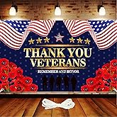 Veterans Day Backdrop 6x3.6ft Thank You Veterans Banner 4th of July Memorial Day Independence Day Remember and Honor Background Patriotic Decorations Supplies with 19.68ft Ribbon
