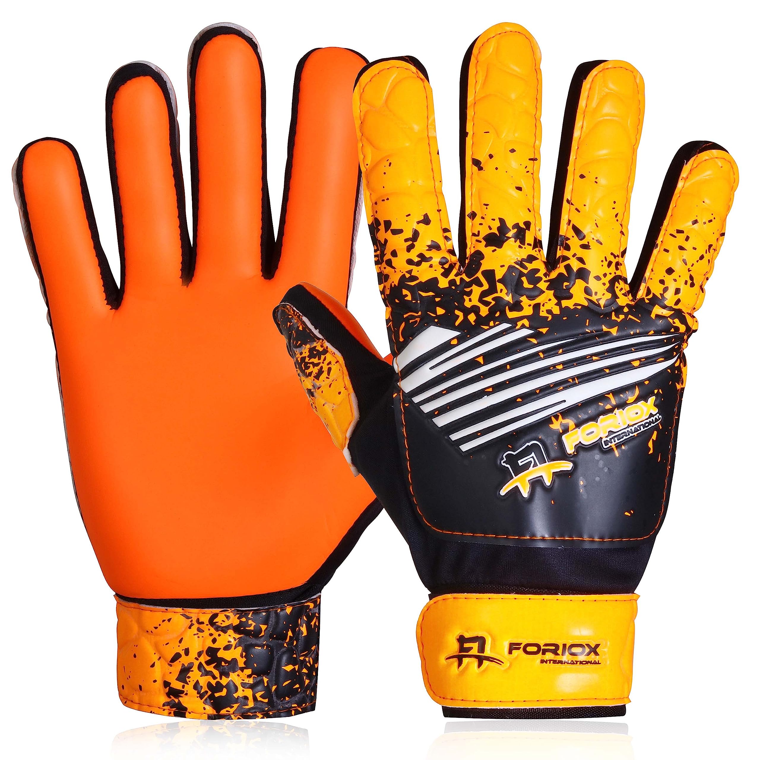 Foriox International Football Goalkeeper Gloves For kids Boys Youth Children Adults Soccer Goalie Glove with Super 3mm Grip Latex Palms Available In Bright Eye-Catching Colors (Orange, Size 5)