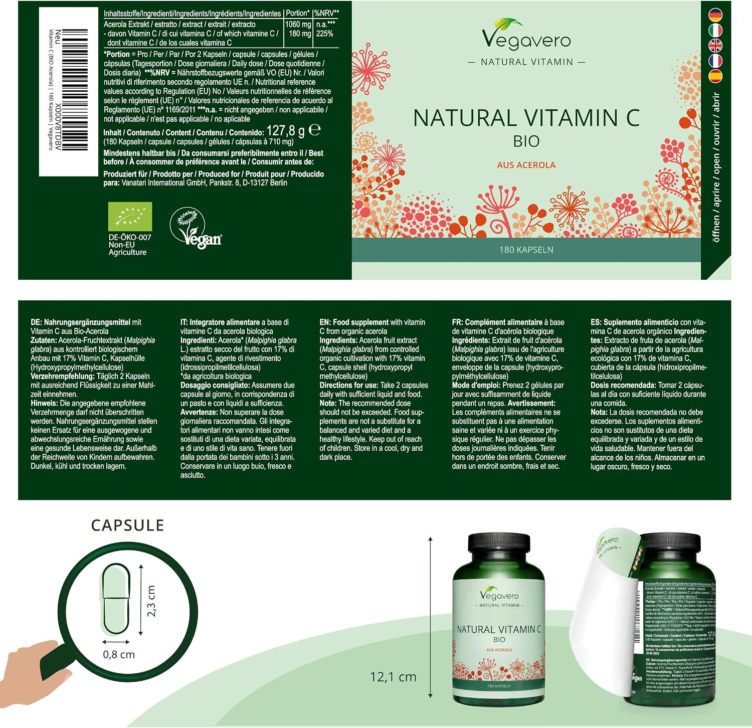 Vegavero Natural Vitamin C Supplement, 180 count (Pack of 1) - Image 3