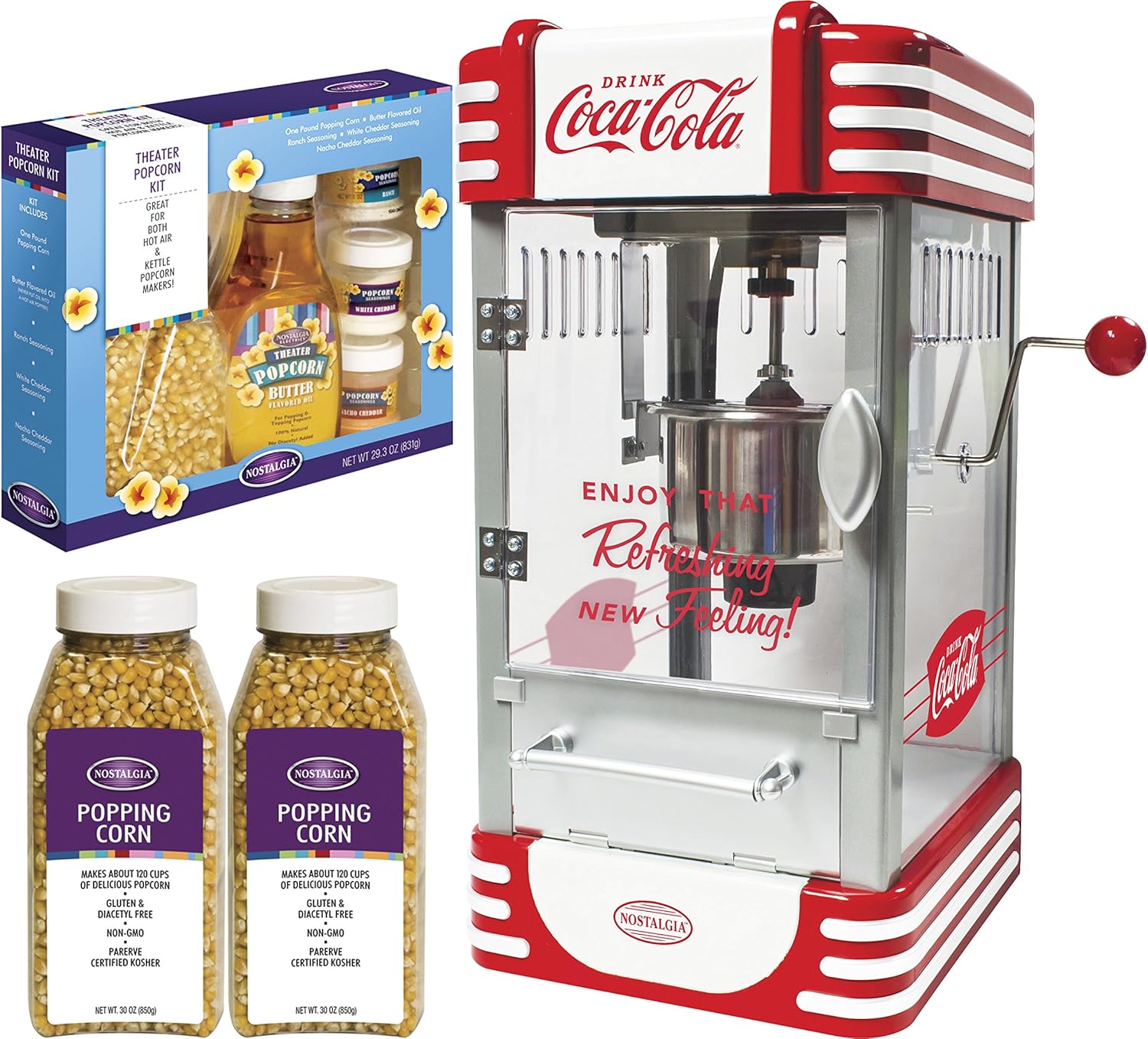 Nostalgia RKP630COKEBUN Coca-Cola Kettle Popcorn Popper - Bonus Bundle
