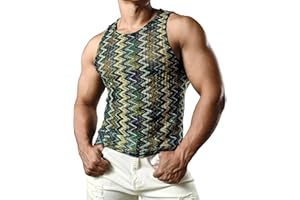 JOGAL Mens Boho Summer Tank Top Sleeveless Muscle Mesh Shirt
