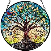 Tree of Life Stained Glass Sun Catcher - Handcrafted 7.87 Inch, Blue Sun Catcher Decoration, Stained Glass Window Hanging, Outdoor Garden Decor Gift, Gift for Friends, Family, Coworkers, Classmates