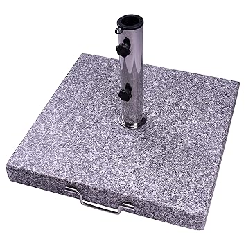 Nexos Sonnenschirmständer Granit poliert Grau eckig mit Griff Rollen Reduzierhülsen Edelstahlrohr 50 x 50 cm 40 kg für Schirm