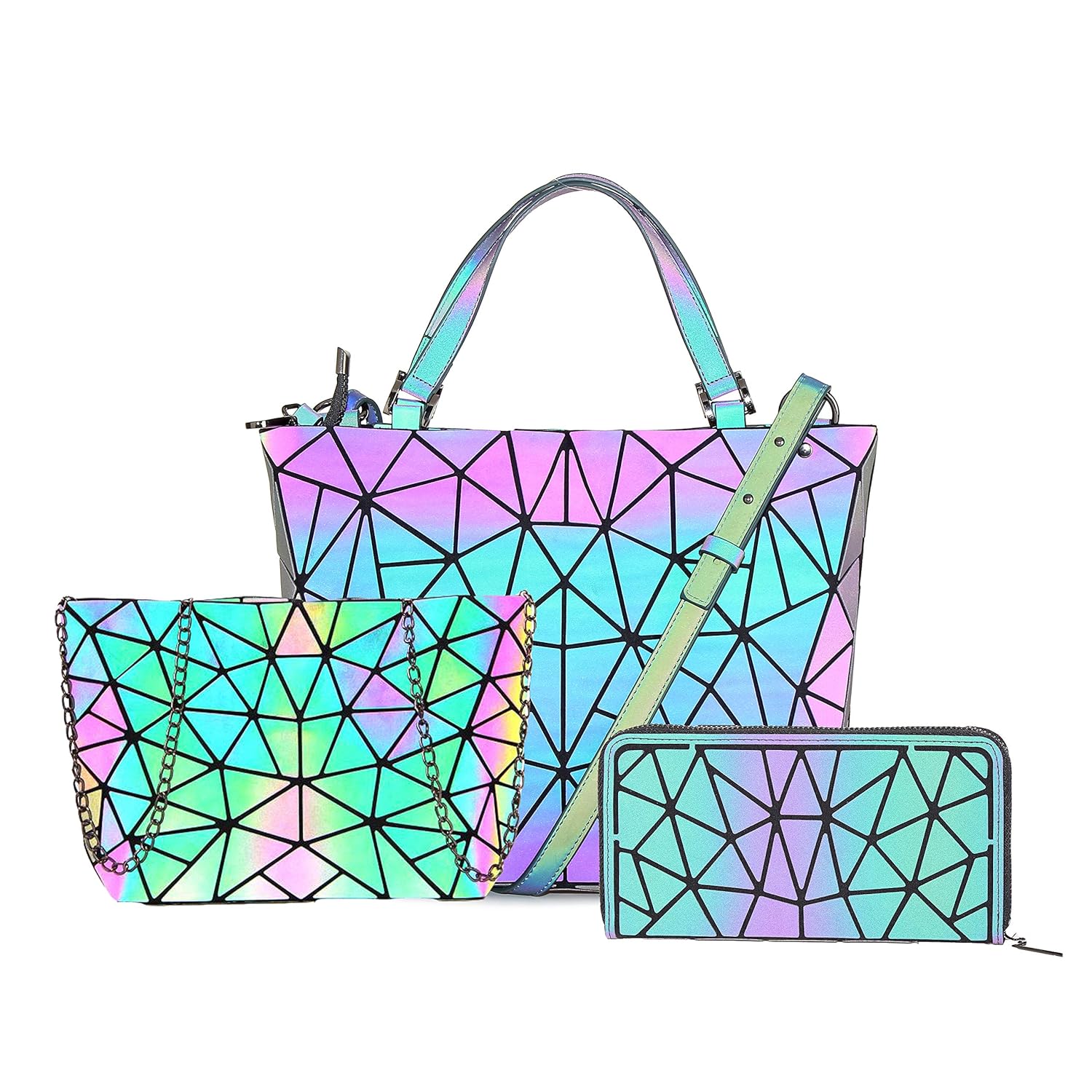 HotOne Geometric Luminous Purses and Handbags Shard Lattice Eco-friendly Leather Holographic Purse