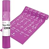 NewMe Fitness Yoga Mat for Women and Men - Large, 5mm Thick, 68 Inch Long, Non Slip Exercise Mats w/ 70 Printed Yoga Poses for Pilates, Workout and Stretching - Home and Gym Essentials