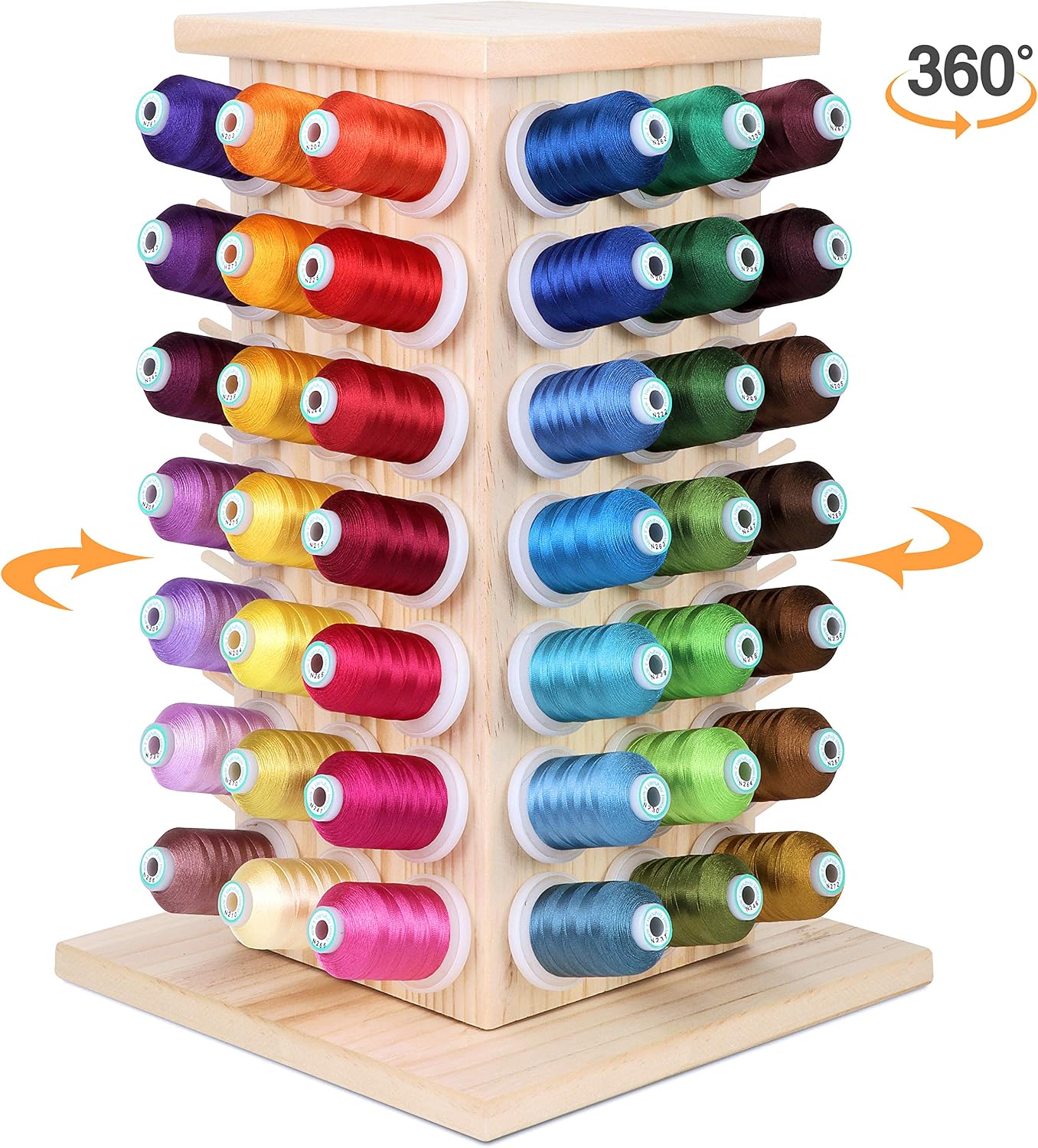 New brothread 93 Spools (DIY) 360° Fully Rotating Wooden Thread Rack/Thread Holder Organizer with Inner Storage Compartments for Sewing Quilting - Image 4