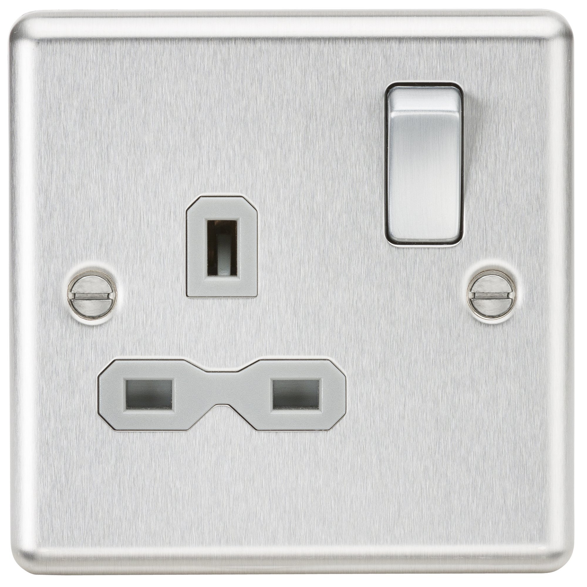 Knightsbridge CL7BCG 13A 1G Dp Switched Socket with Grey Insert - Rounded Edge Brushed Chrome, Silver