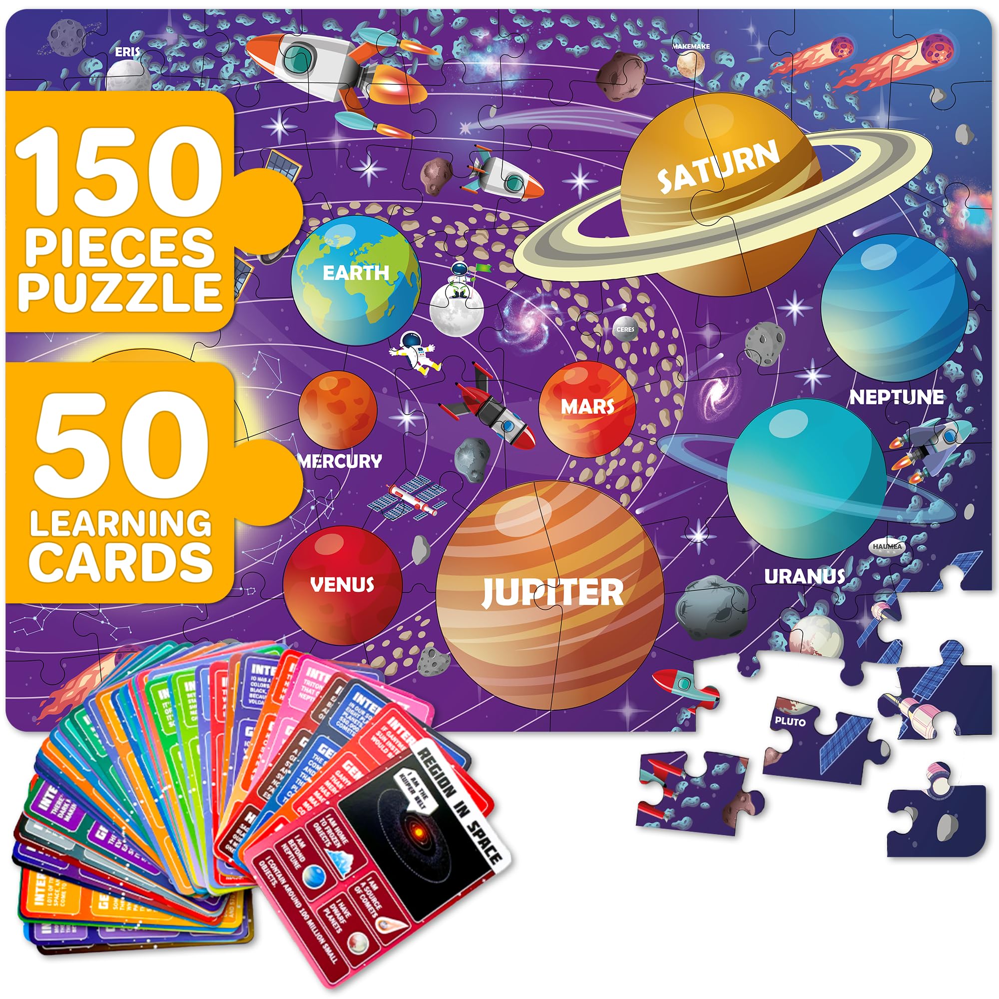 Photo 1 of QUOKKA Puzzles for Kids Ages 8-10 - 150 Pcs Jigsaw Puzzles for 6-8 Year Olds - 400+ Facts on 50 Double-Sided Flashcards - Learn Space Education Activity Gift - Shaped Puzzle for Toddlers 4-6