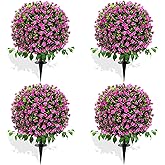 28" Artificial Boxwood Topiary Trees with Roses, 4 Pack Lifelike Evergreen Shrubs Featuring Ground Spike, Artificial Plants UV Protected for Year-Round Beauty in Indoor Outdoor Gardens and Porches