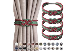 NICEEC 4 Pack Strong Magnetic Curtain Tiebacks Upgrade Nordic Style Drape Tie Backs Double Color Weave Rope Knot Decorative Curtain Holdbacks for Home & Office Window Drapery (Christmas)