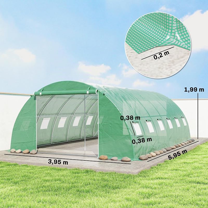 Estufa exterior 6x4x2 m com 2 varas de suporte verdes