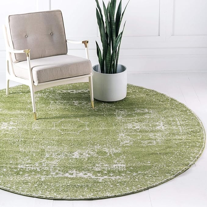 Dover Collection Rug 5 Ft Round Green LowPile