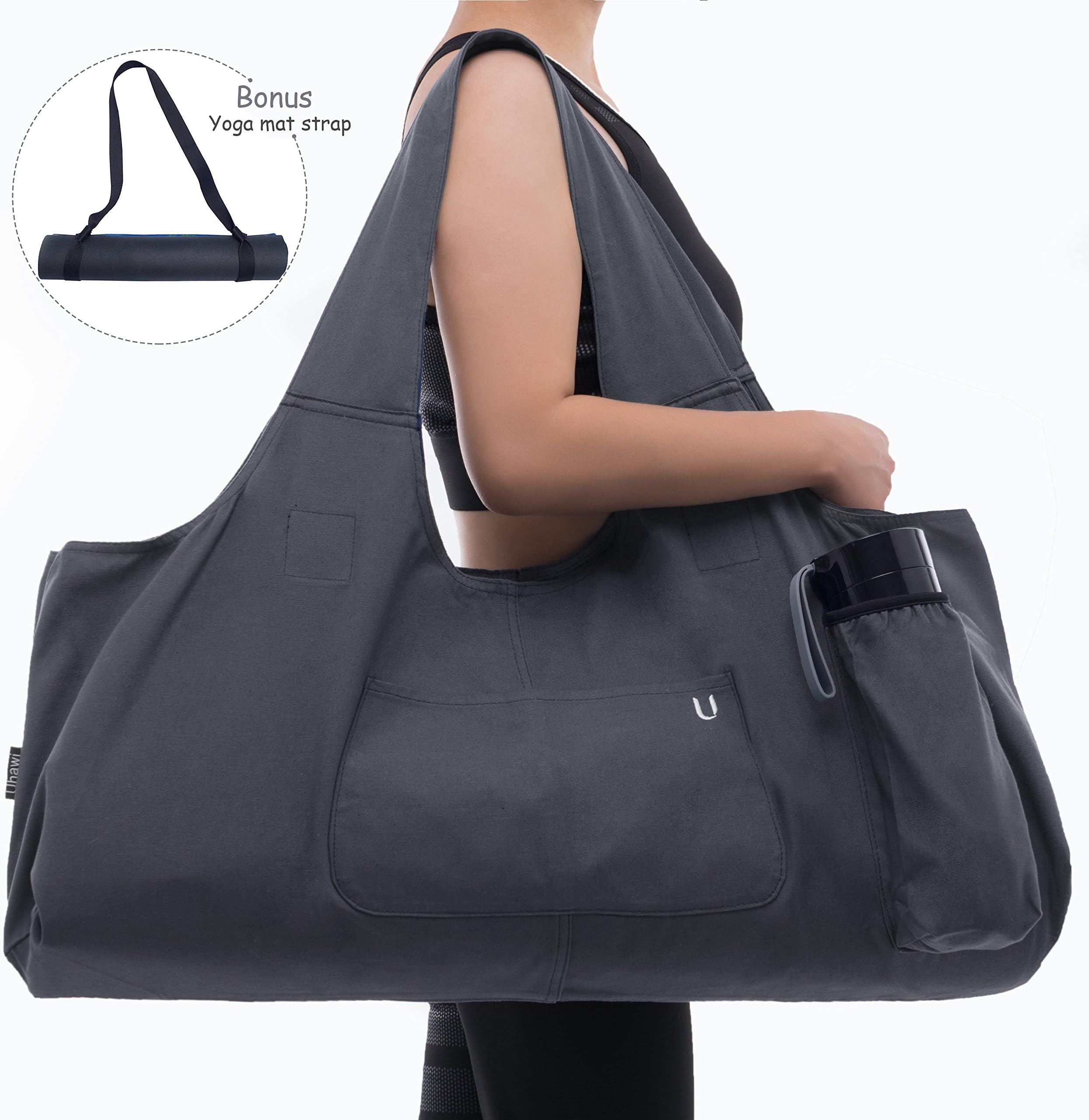 Uhavi Yoga Mat Bag Large Yoga Mat Tote Sling Carrier with 4 Pockets 2 VELCROS Fits Mats With Multi-Functional Storage Pockets Light And Durable（With Yoga Mat Carrying Strap）