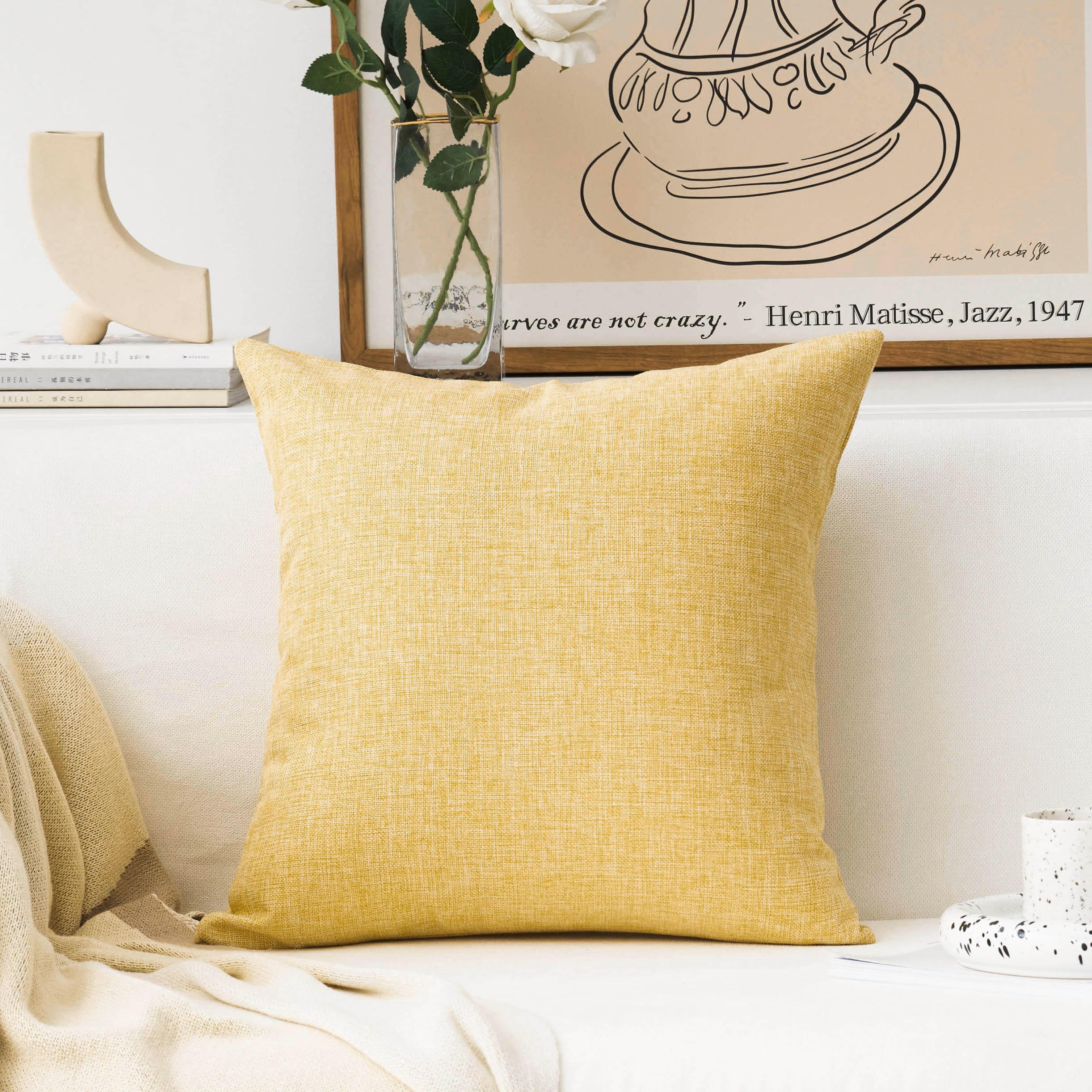 Photo 1 of Home Brilliant Yellow 20x20 Fall Pillow Cover Textured Linen Throw Pillows for Couch Bench Sofa Summer Decor, 50cm, 20 Inch, Yellow