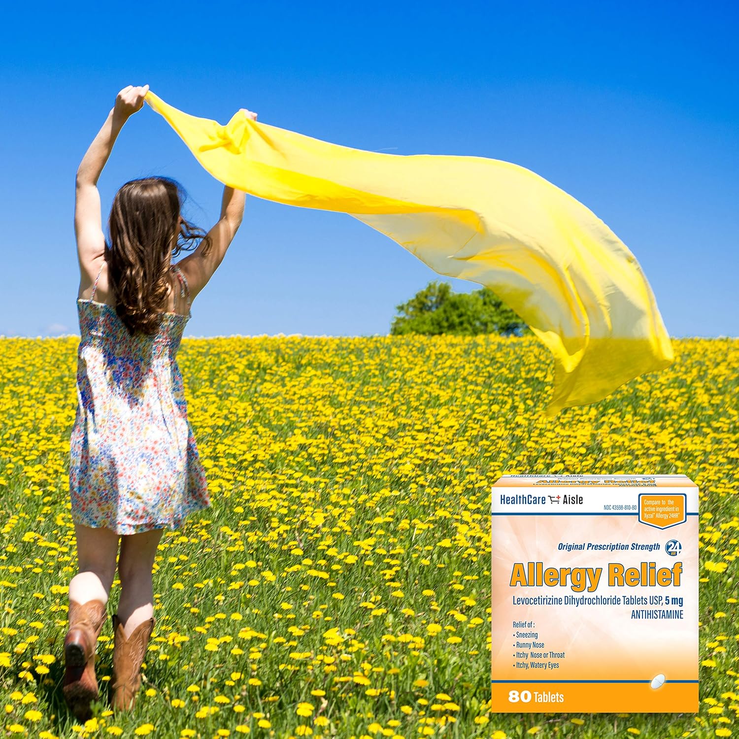 HealthCareAisle Allergy Relief Levocetirizine Dihydrochloride Tablets, USP | 24 Hour Allergy Relief | 5 mg | 80 Count: Health & Personal Care