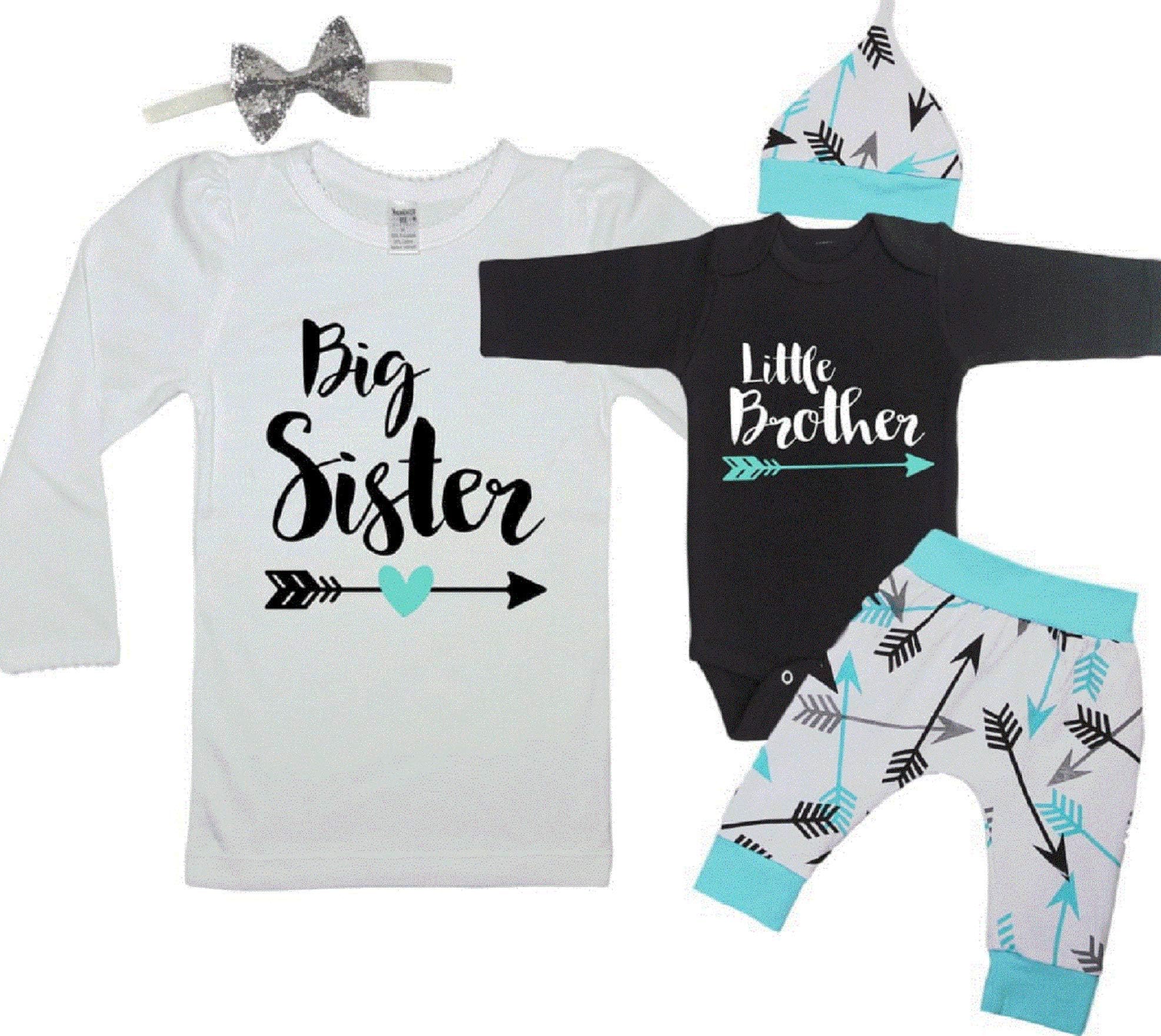 Big Sister Little Brother Set - Little Brother Outfit 0-3M and Big Sister Shirt 5T