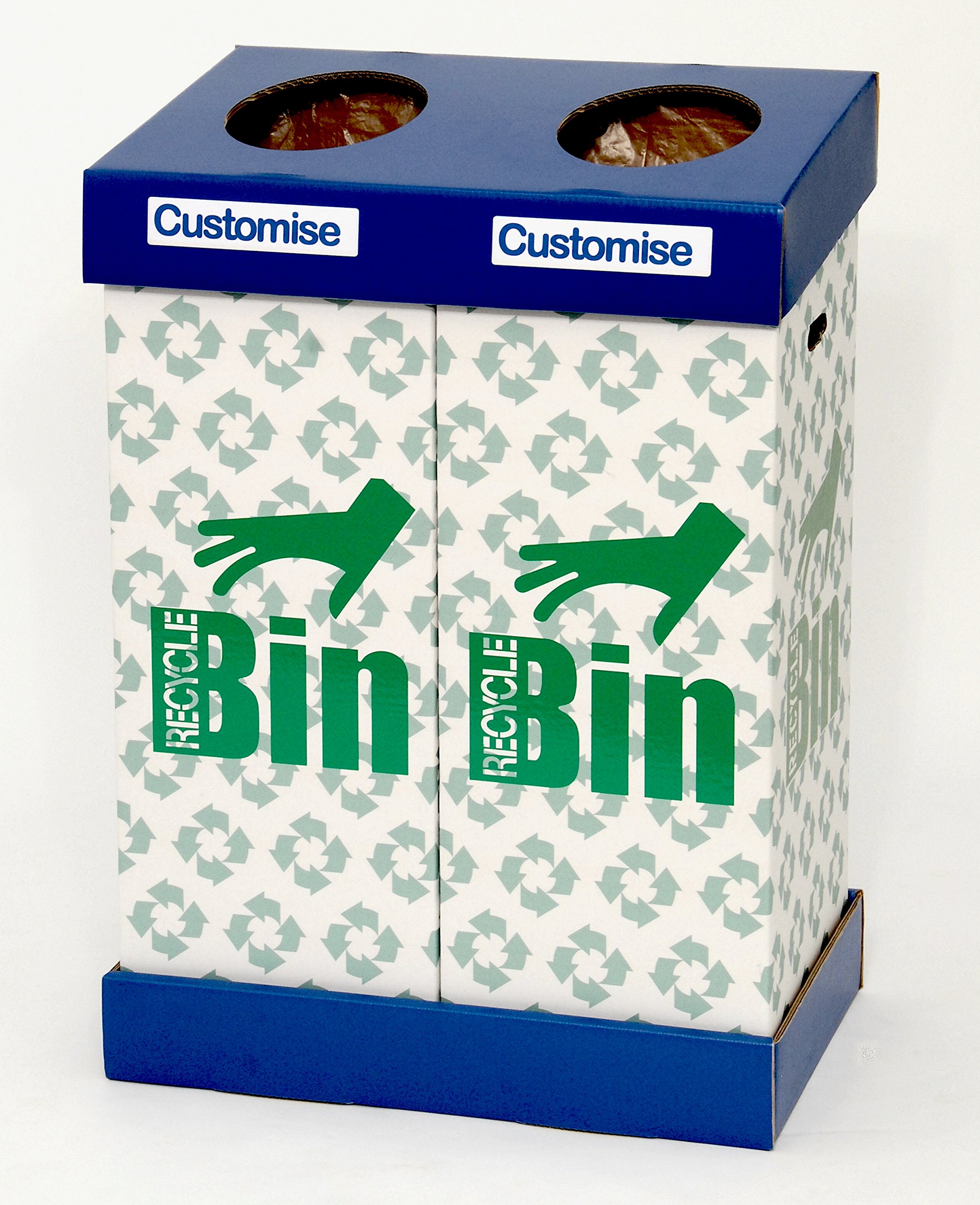 Acorn Tough Office Twin Recycling Bin Customisable with 8 Supplied Labels - 2 x 95 Litres Bin Units - Made in the UK for a lower carbon footprint Ref 802853