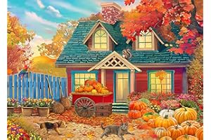 KRIBIN 300 Piece Puzzles for Adults Seniors Large Piece - Fall Puzzle - Autumn Pumpkin Harvest
