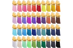 Duufin 200 Pieces Keychain Tassels Bulk Leather Tassel Colored Tassel Pendants for DIY Keychain and Craft, 40 Colors (Gold Cap)