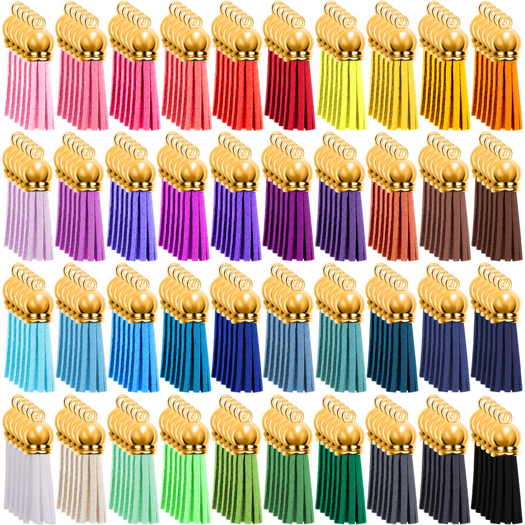 Duufin 200 Pieces Tassels for Craft Leather Tassels Keychain Tassles Bulk for DIY and Craft, 40 Colours (Gold Cap)