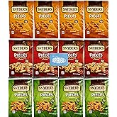 Snyder's of Hanover Pretzel Pieces, Variety 12 Pack bundled by SUPERDEALS 4 Cheddar Cheese, 4 Honey Mustard and Onion, 4 Jalapeno Pretzels, 2.25 oz each bag, total 27 Ounces with mystery gift in every order