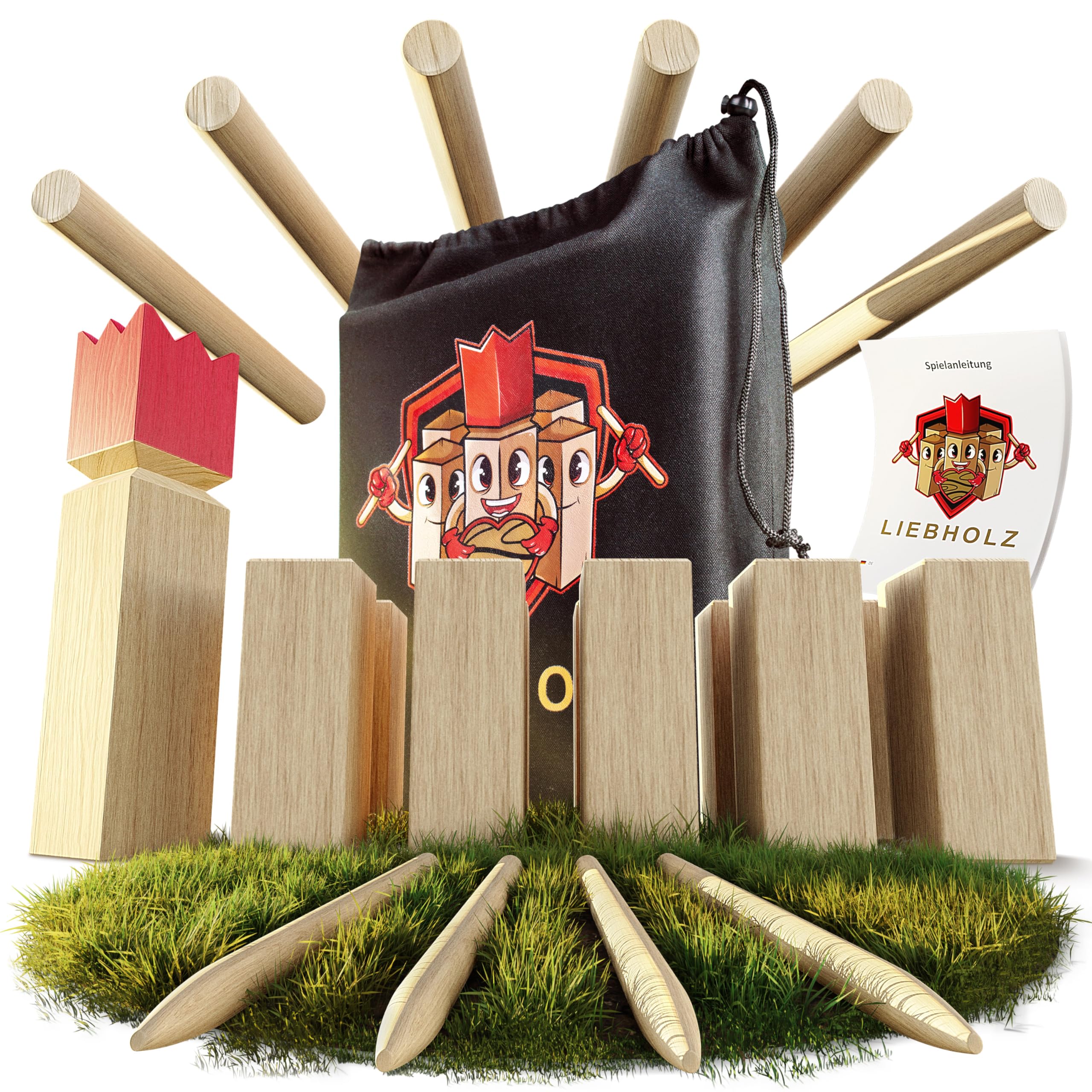 Liebholz® Original Kubb Viking Throwing Game [Test Winner] Includes Carry Bag & Game Instructions Swedish Chess Made of FSC Rubber Tree Wood - Robust XL Viking Game for Outdoor Use