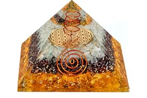 Rare Citrine Orgonite Pyramid for Emotional Healing & Protection, Healing Chakra Crystals for Higher Consciousness and Clarity of Thought, Ideal Gift for Home and Office Decor by KarmaPledge