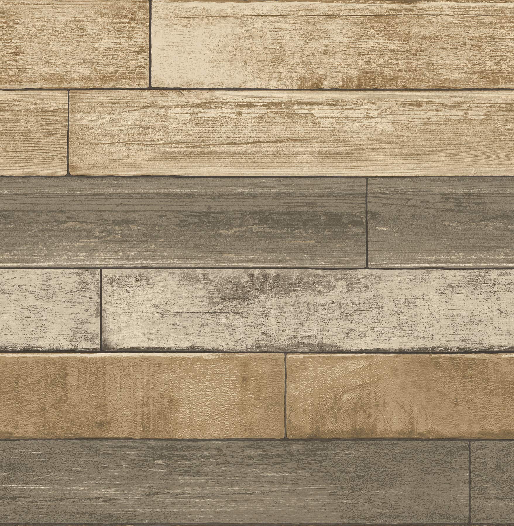 BHF FD22346 "Reclaimed Weathered Plank Pecan Wood" Wallpaper - Wheat